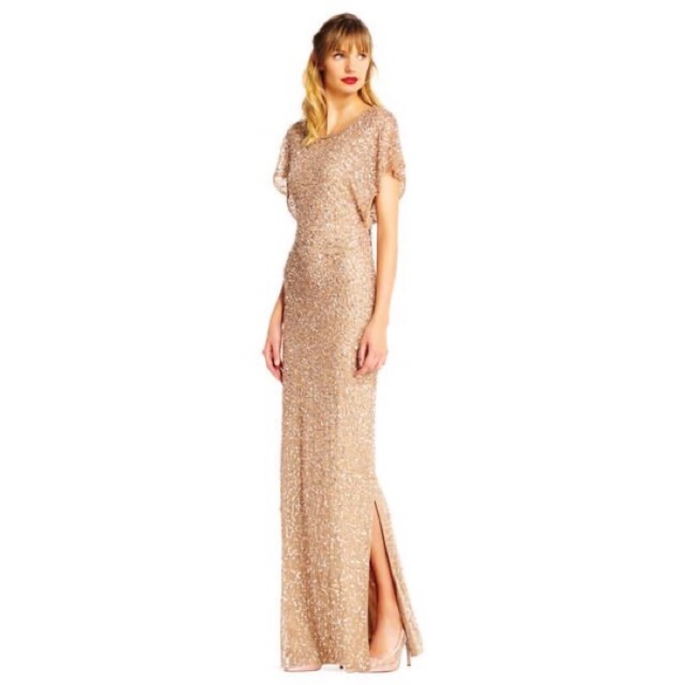Adrianna Papell Beaded Flutter-Sleeve Gown